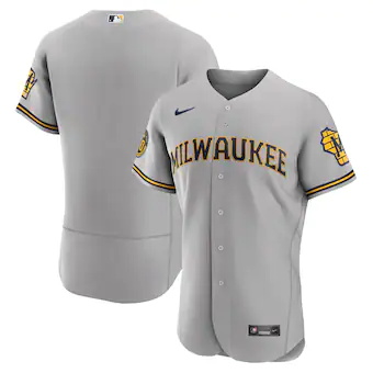 mens nike gray milwaukee brewers road authentic team jersey